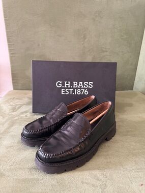 G.H. Bass & Co. Black Lug-Sole Penny Loafers